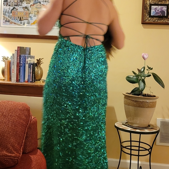 Emerald green prom dress. Scala brand,  Size 4 - Picture 2 of 3